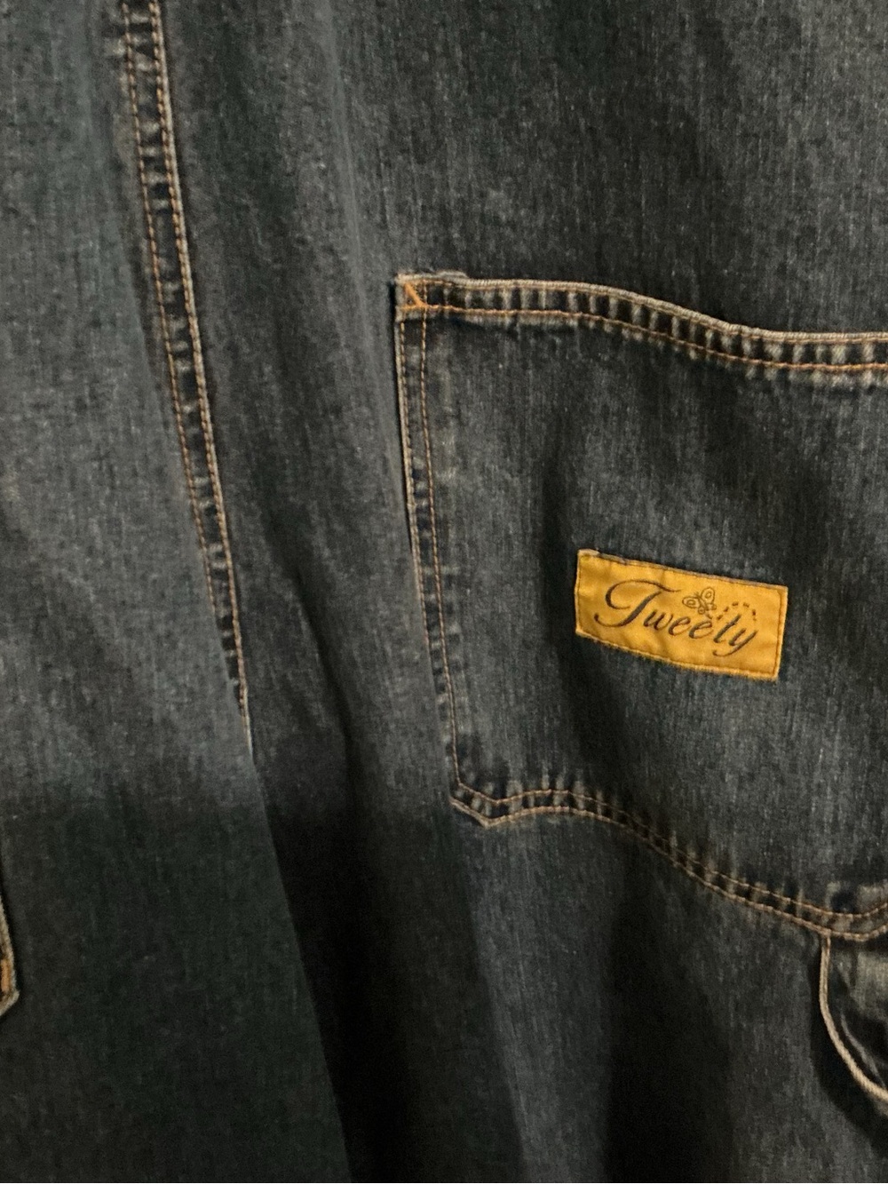 Looney Tunes Tweety Bird Denim Shortalls Overalls Shorts 24W Plus Size Y2K EUC - Picture 5 of 7